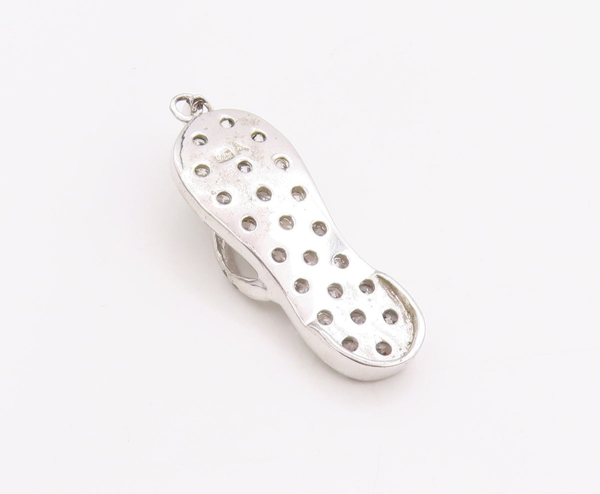 925 Sterling Silver Vintage Pendant Crystal CZ Embellished Flip Flop  PT24916