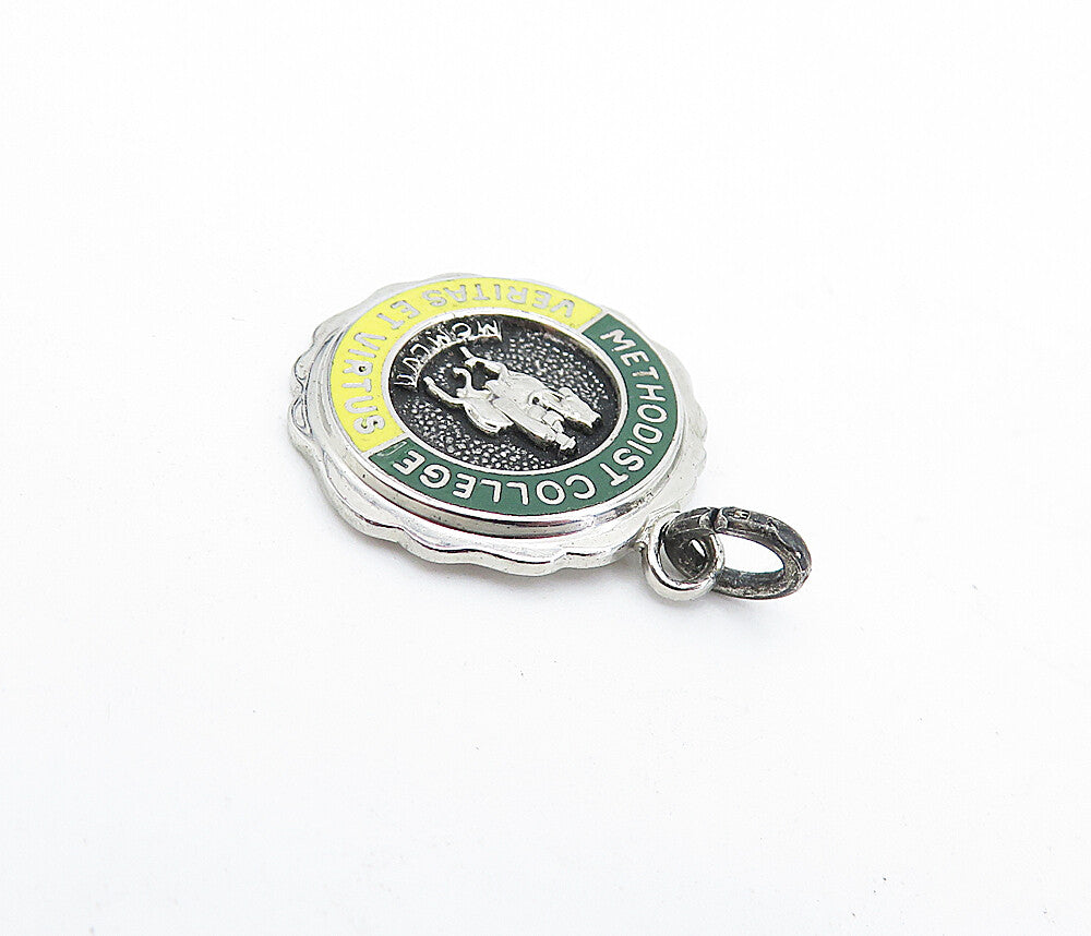 925 Sterling Silver  Vintage Enamel Methodist College Drop Pendant  PT3135