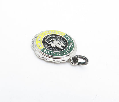 925 Sterling Silver  Vintage Enamel Methodist College Drop Pendant  PT3135