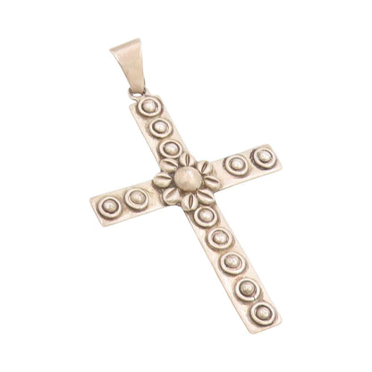 925 Sterling Silver Vintage Pendant MEXICO Solid Floral Carved Cross PT24613
