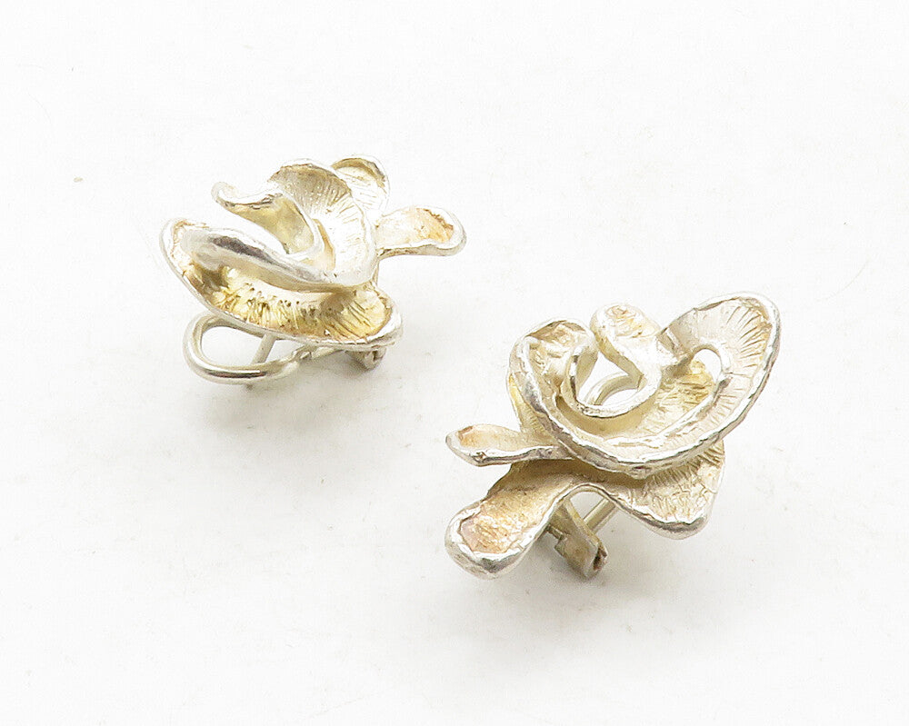 DESIGNER 925 Sterling Silver  Vintage Sculpted Non Pierce Earrings  EG6596