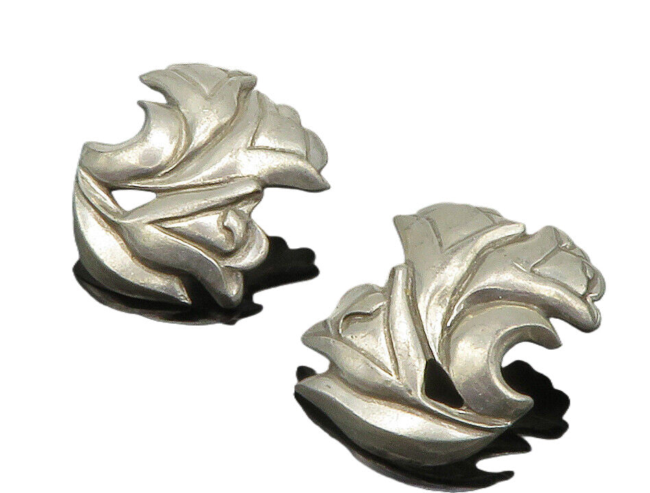 SEAGULL PEWTER 925 Sterling Silver  Vintage Floral Motif Drop Earrings  EG6590
