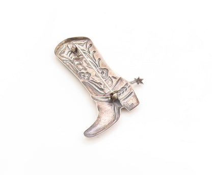 925 Sterling Silver Vintage Brooch Pin Solid Floral Design Carved Boots  BP11332