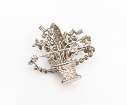 925 Sterling Silver Vintage Brooch CARL ART Topaz Etched Floral Basket  BP12002
