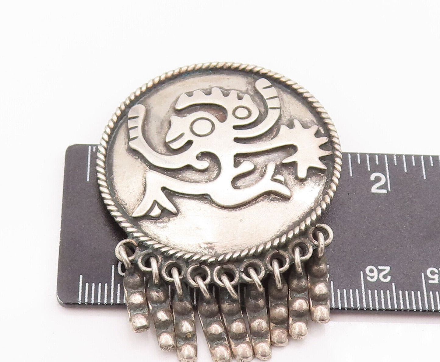 925 Sterling Silver Vintage Brooch Pin MEXICO Carved Man With Dangles  BP10795