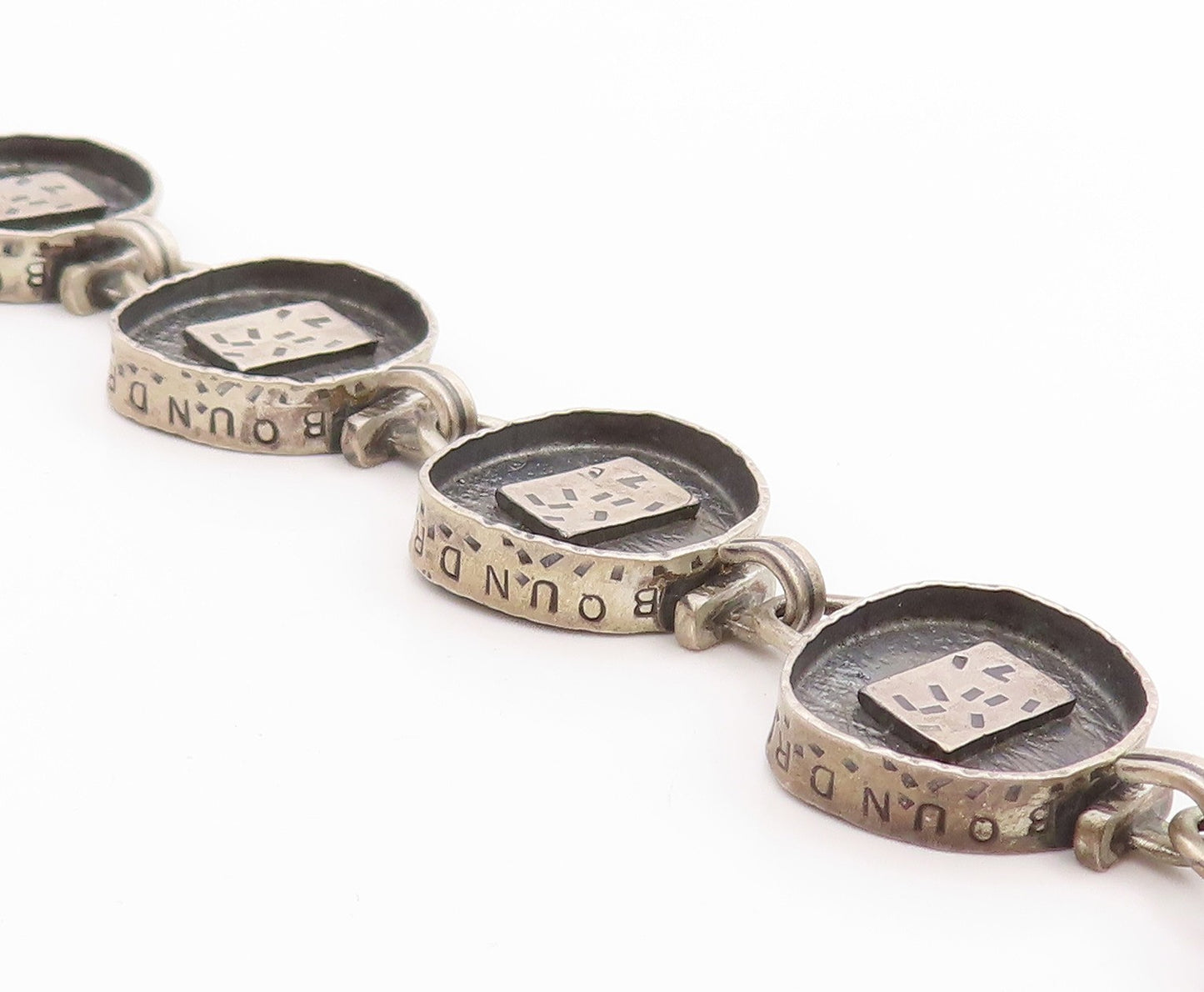 925 Sterling Silver Vintage Bracelet Etched Geometric Echoes Link Chain  BT11399