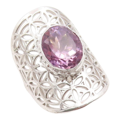 925 Sterling Silver Vintage Ring Amethyst Intricate Openwork Band  Sz 8  RG36145