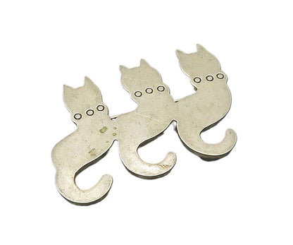 925 Sterling Silver  Vintage Three Sitting Cats Silhouette Brooch Pin  BP6569