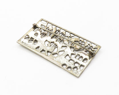 925 Sterling Silver  Vintage Cutout People Scene Square Brooch Pin  BP5624