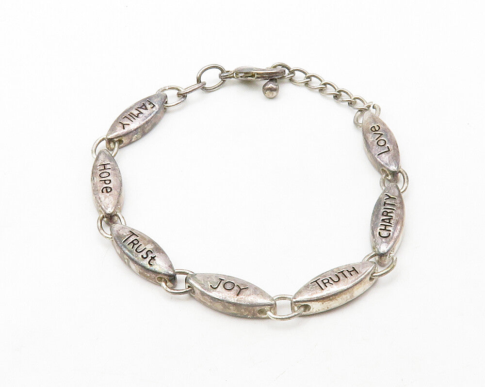 MEXICO 925 Sterling Silver Vintage Inspirational Words Chain Bracelet BT5077