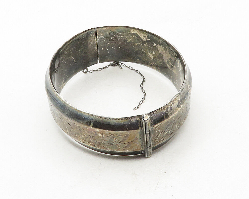 LADGE FAYRE 925 Silver  Vintage Oxidized Floral Vine Bangle Bracelet  BT4317