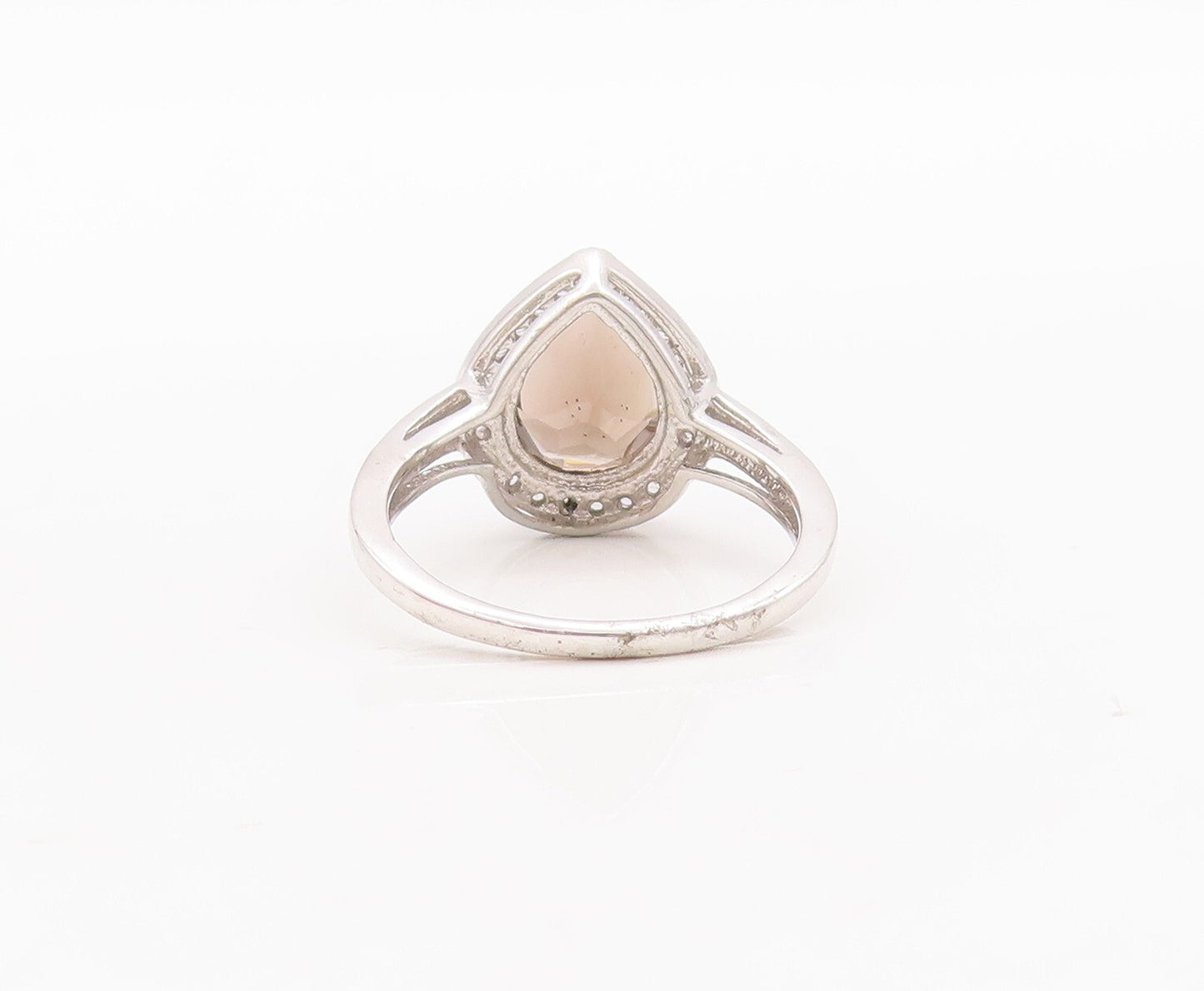 925 Sterling Silver Vintage Ring Drop Cut Smoky Quartz Halo Topaz  Sz 7  RG29468