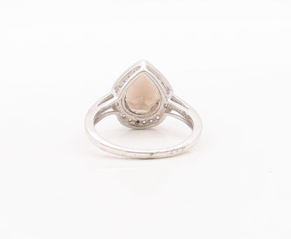 925 Sterling Silver Vintage Ring Drop Cut Smoky Quartz Halo Topaz  Sz 7  RG29468