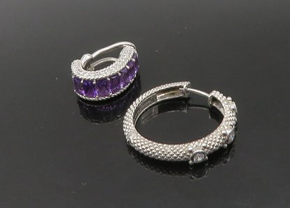 JUDITH RIPKA 925 Silver Vintage Multi Stone Lot Single Hoop Earrings EG11322
