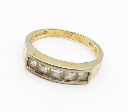 925 Sterling Silver  Vintage Topaz 5 Stone Shiny Band Ring Sz 8  RG16957