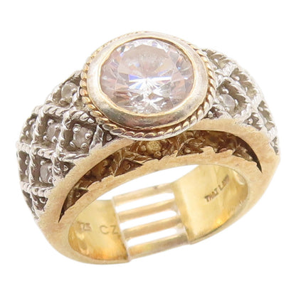 925 Sterling Silver Vintage Ring Gold Plated Round CZ Woven Band  Sz 7  RG35912