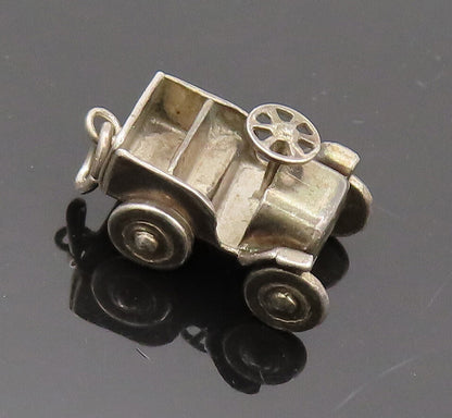925 Sterling Silver  Vintage Mini 3D Carved Open Retro Car Pendant  PT22229
