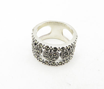 925 Sterling Silver  Sparkling Marcasite Love Hearts Band Ring Sz 8.5  RG9019