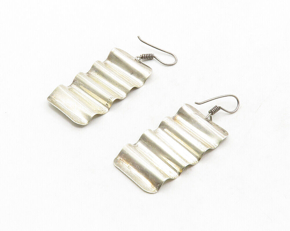 MEXICO 925 Sterling Silver  Vintage Shiny Smooth Wavy Dangle Earrings  EG6644
