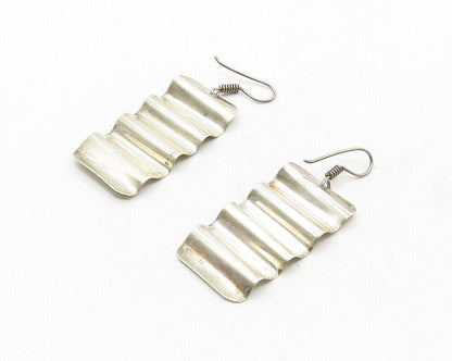 MEXICO 925 Sterling Silver  Vintage Shiny Smooth Wavy Dangle Earrings  EG6644
