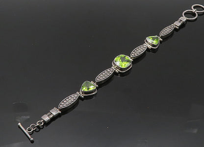 925 Sterling Silver  Vintage Peridot Circle Pattern Chain Bracelet  BT8398