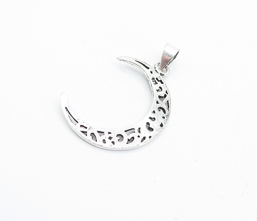 925 Sterling Silver Swirl Cutout Crescent Moon Design Drop Pendant PT5713