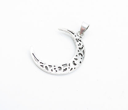 925 Sterling Silver Swirl Cutout Crescent Moon Design Drop Pendant PT5713
