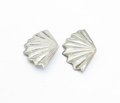 MEXICO 925 Sterling Silver Vintage Shiny Fan Style Non Pierce Earrings EG2235