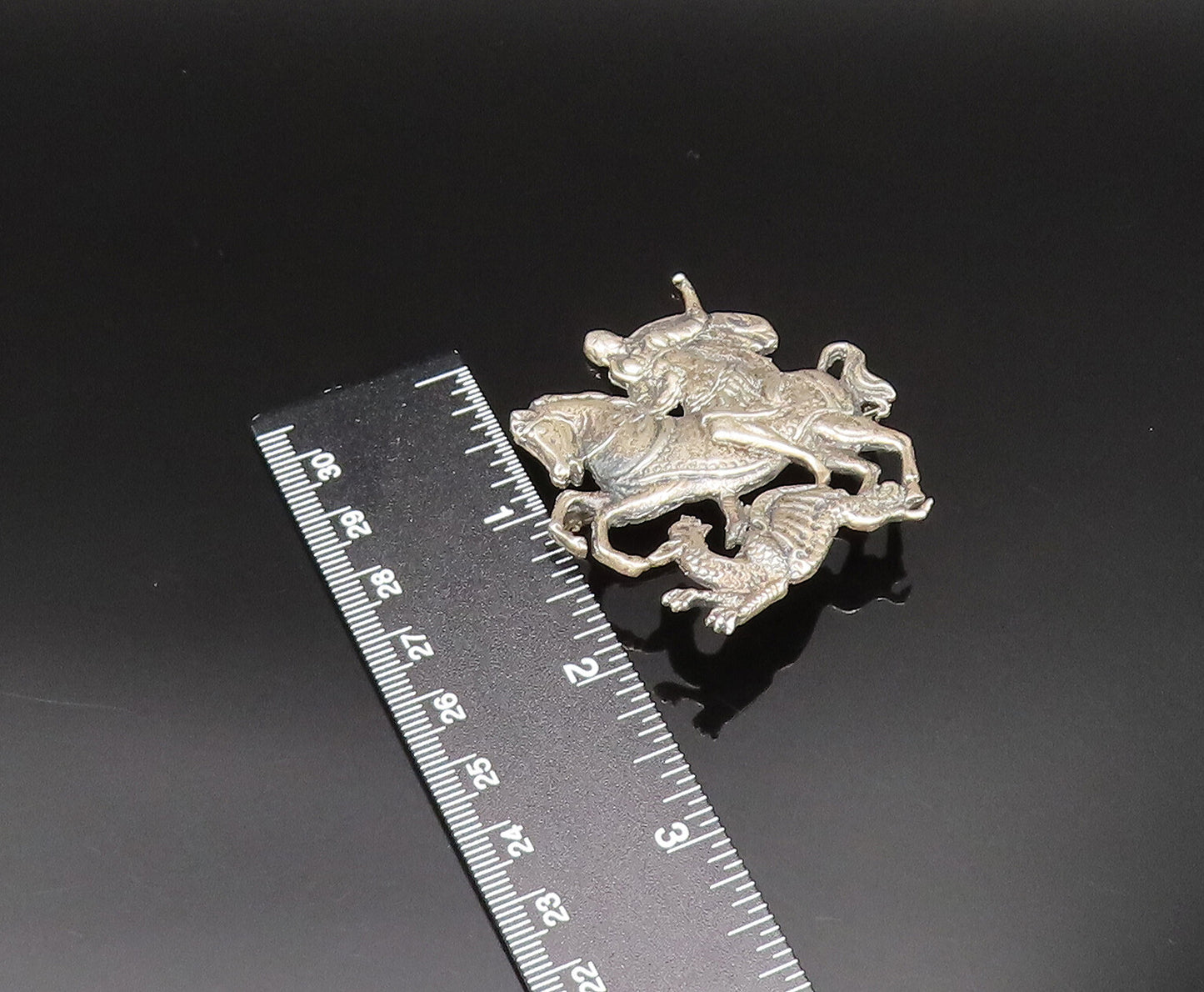 CINI 925 Silver  Vintage Antique Saint George & The Dragon Brooch Pin  BP9660