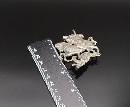 CINI 925 Silver  Vintage Antique Saint George & The Dragon Brooch Pin  BP9660