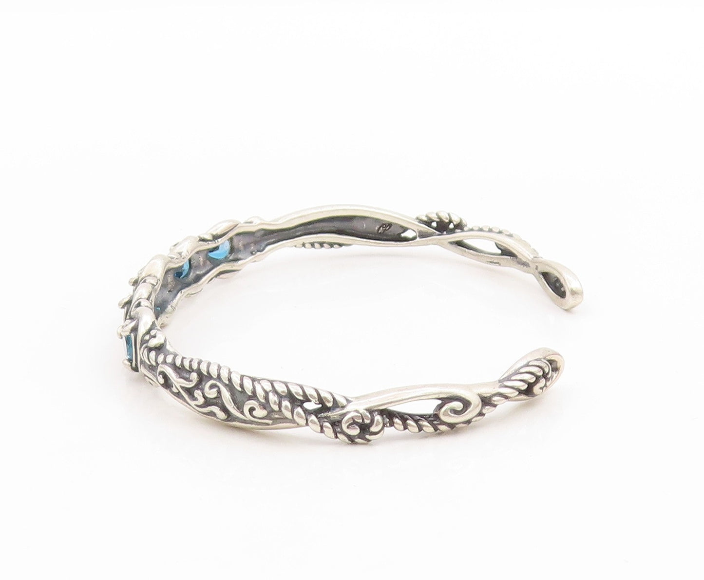 925 Sterling Silver Vintage Bracelet CAROLYN POLLACK Blue Topaz Cuff  BT11765