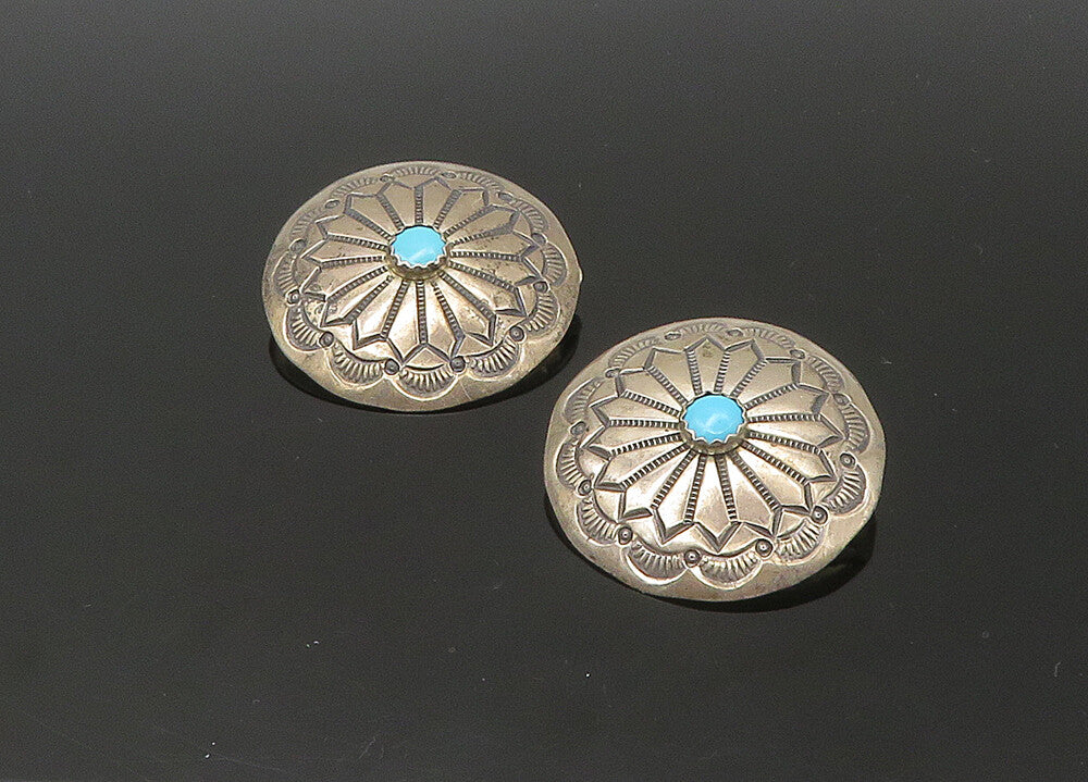 SOUTHWESTERN 925 Silver Vintage Turquoise Floral Non Pierce Earrings EG11085