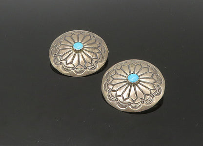 SOUTHWESTERN 925 Silver Vintage Turquoise Floral Non Pierce Earrings EG11085