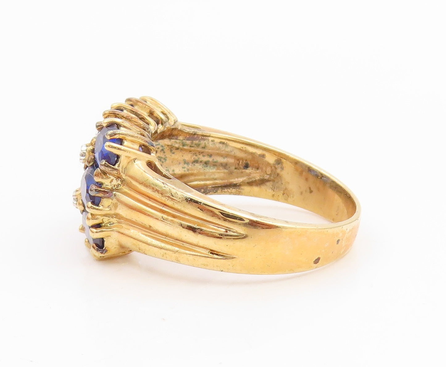925 Sterling Silver Vintage Ring Gold Plated Sapphire & CZ Cluster Sz 10 RG35329