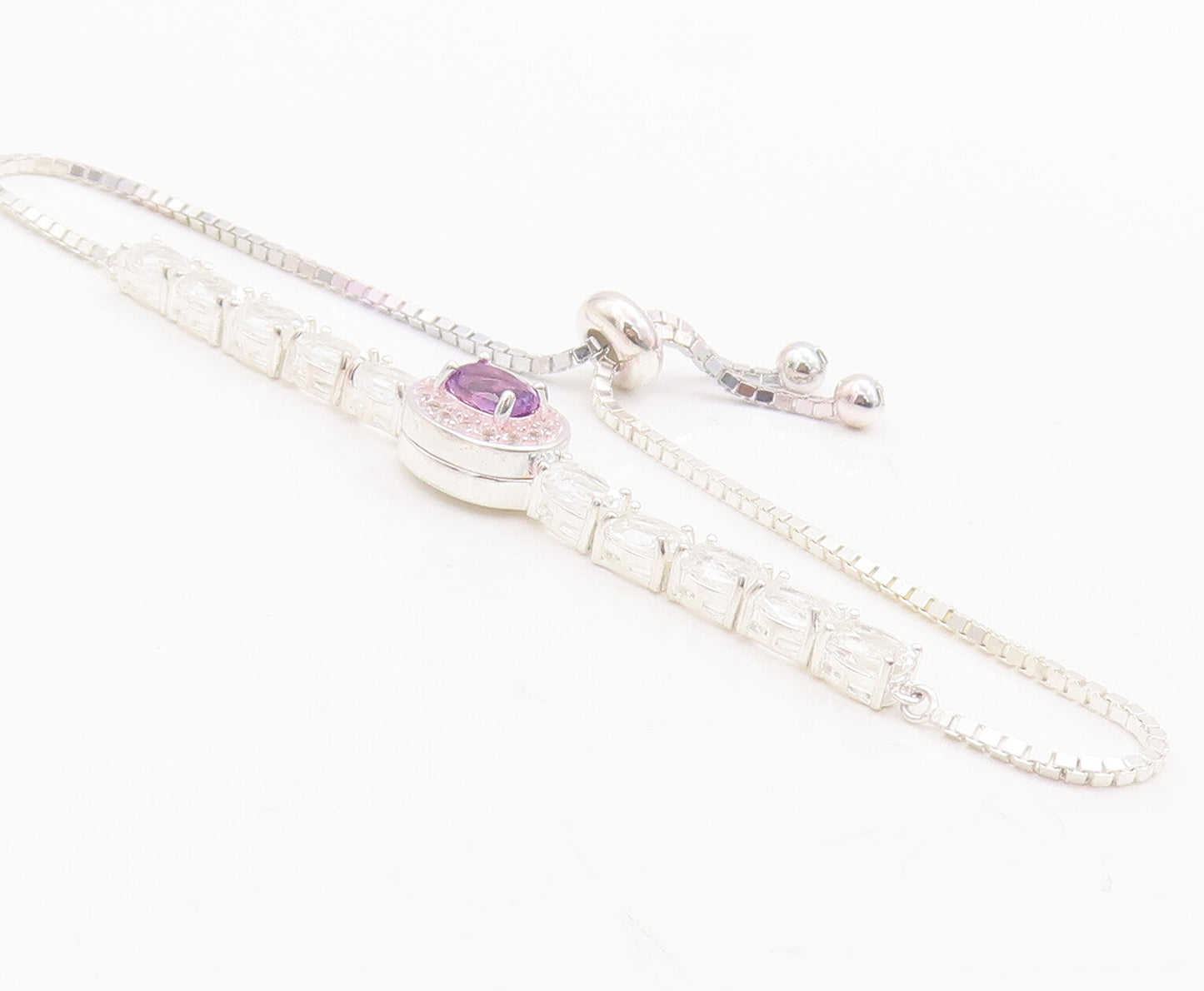 925 Sterling Silver Vintage Bracelet Oval Cut Amethyst & Topaz Band  BT10523