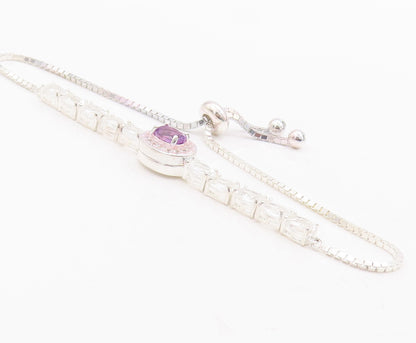 925 Sterling Silver Vintage Bracelet Oval Cut Amethyst & Topaz Band  BT10523