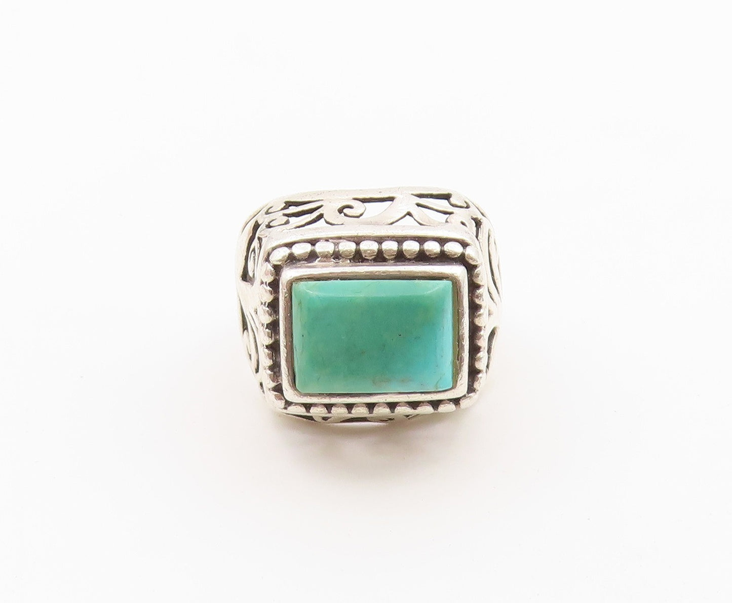 925 Sterling Silver Vintage Ring Turquoise Open Scrollwork Band  Sz 8  RG36633