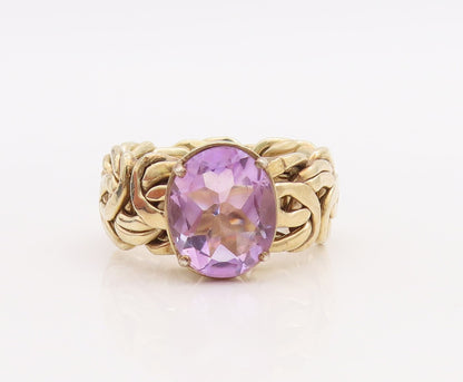 925 Sterling Silver Vintage Ring Gold Plated Oval Amethyst  Sz 7.5  RG28875