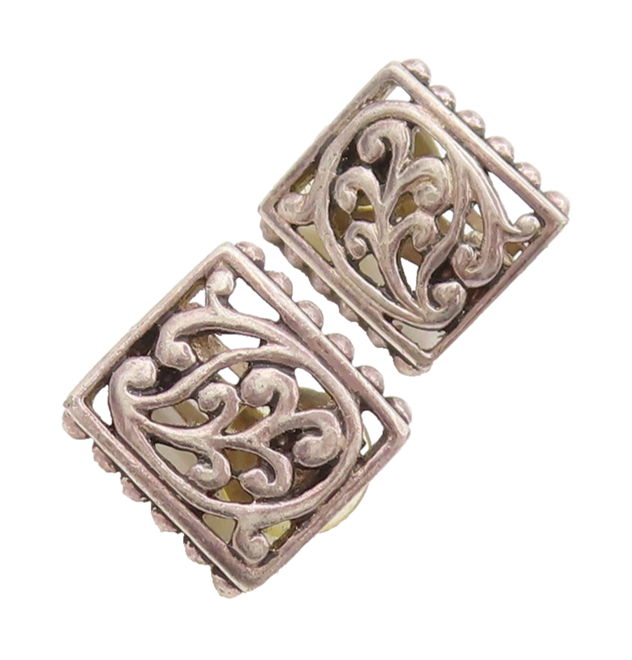 925 Sterling Silver  Vintage Swirly Cutout Rectangle Beaded Earrings  EG12686