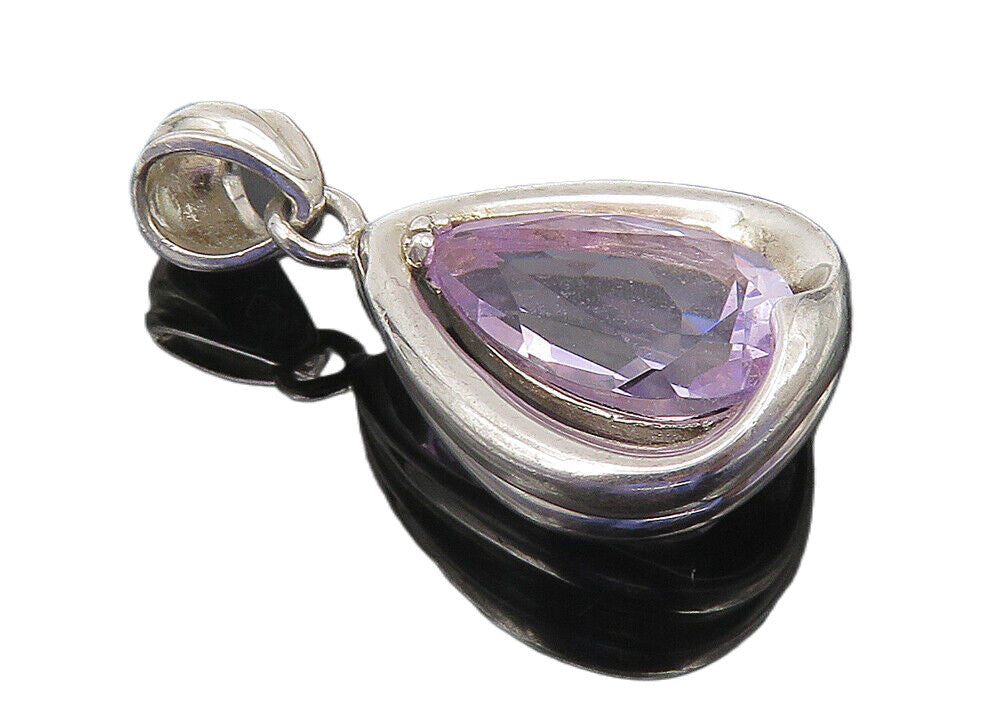 925 Sterling Silver  Faceted Amethyst Shiny Smooth Tear Drop Pendant  PT8717