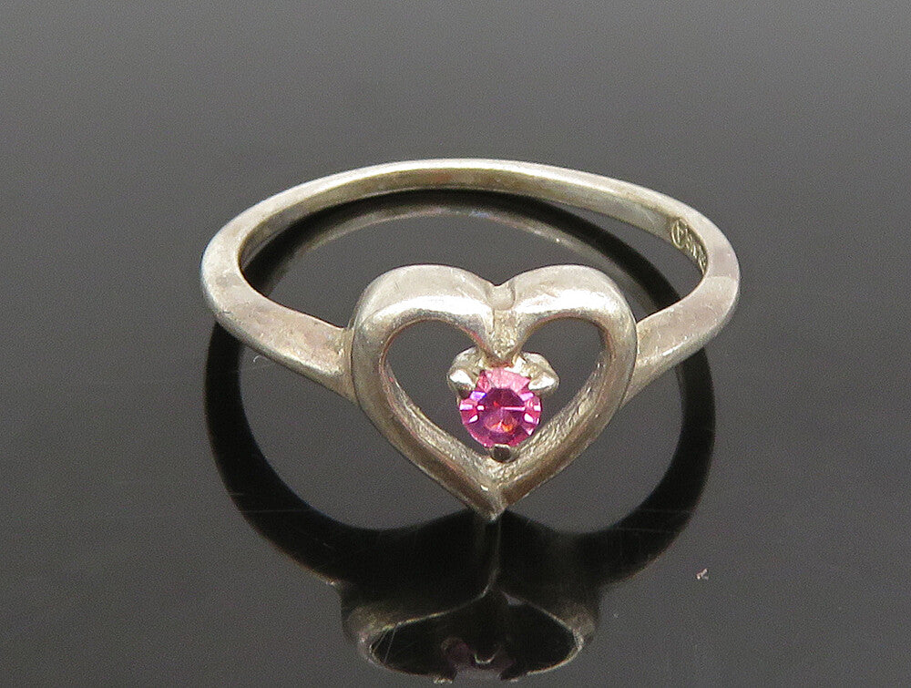 925 Silver  Vintage Dainty Open Love Heart Tourmaline Ring Sz 6  RG25284