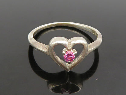 925 Silver  Vintage Dainty Open Love Heart Tourmaline Ring Sz 6  RG25284
