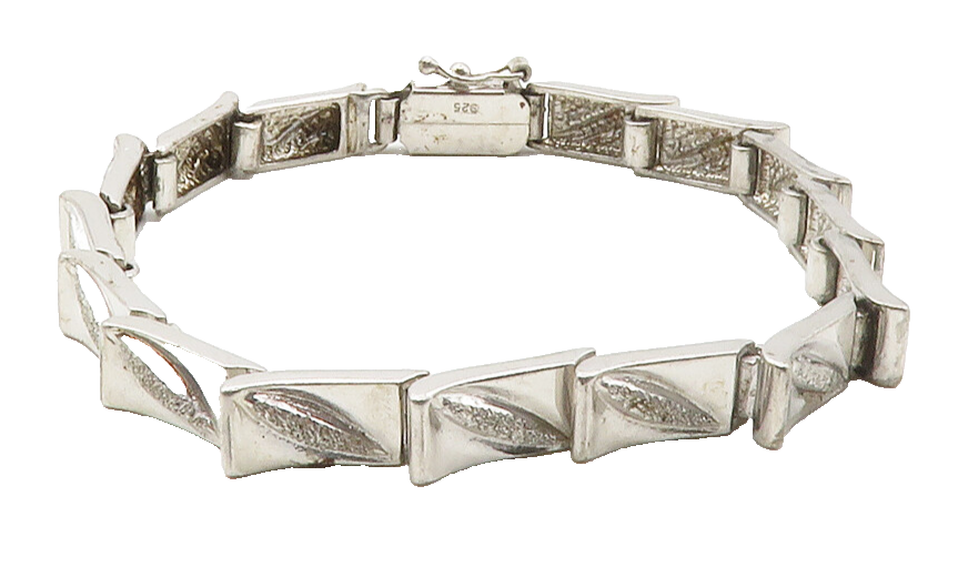 925 Sterling Silver Vintage Shiny Textured Detail Chain Bracelet BT5423