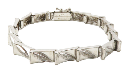925 Sterling Silver Vintage Shiny Textured Detail Chain Bracelet BT5423