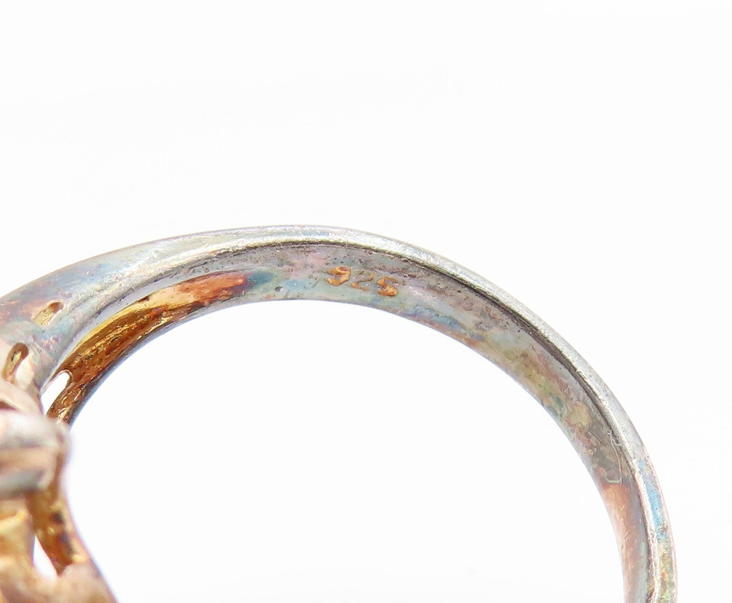 925 Sterling Silver Vintage Ring Gold Plated Amethyst & Topaz Band Sz 8 RG35168