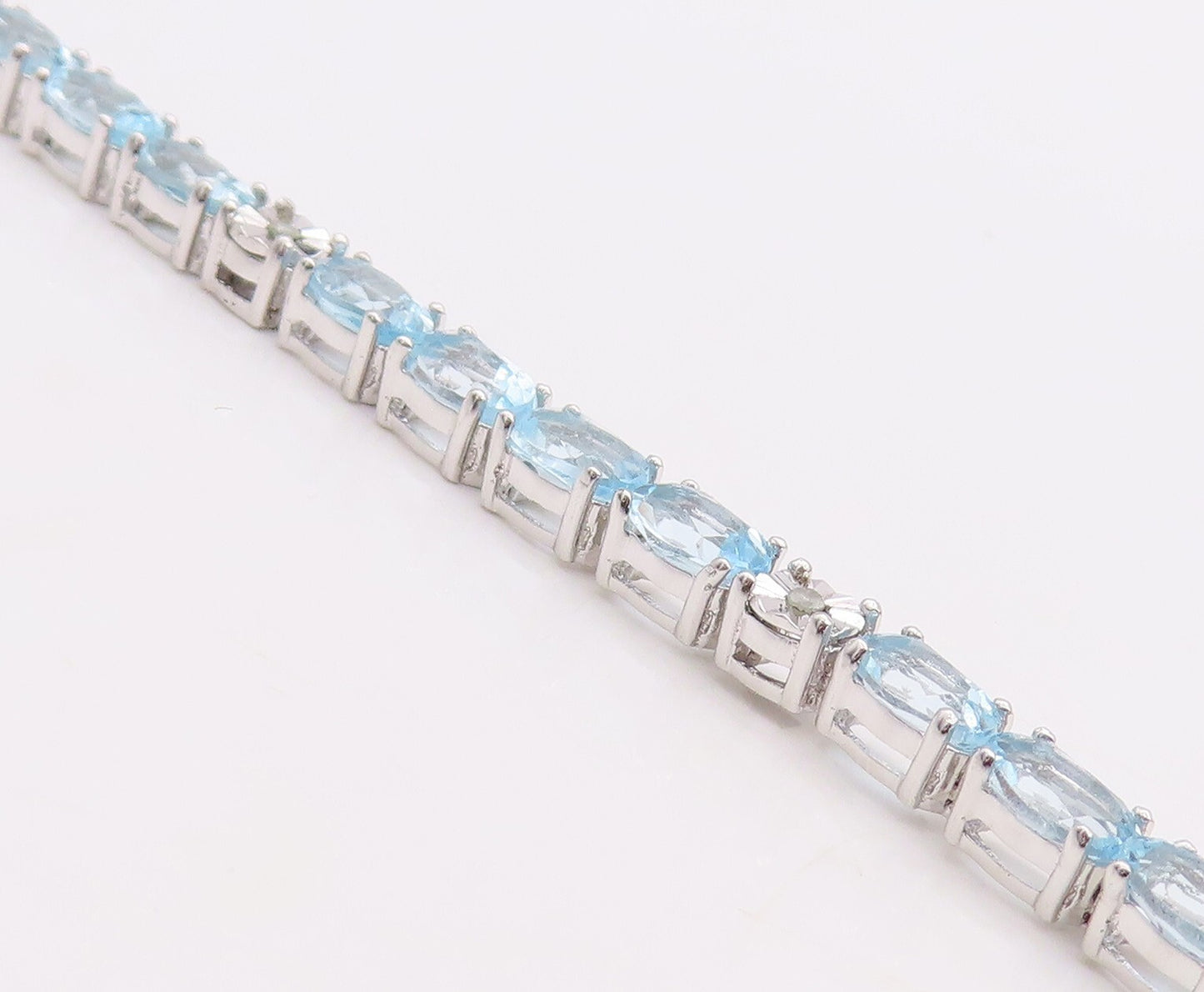 925 Sterling Silver Vintage Bracelet Minimalist Oval Cut Blue Topaz  BT10860