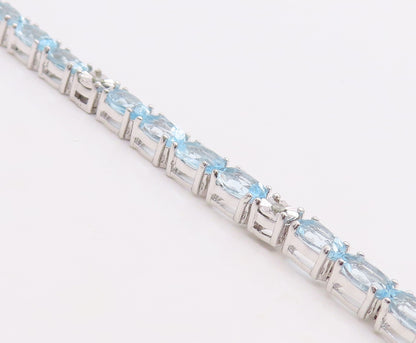 925 Sterling Silver Vintage Bracelet Minimalist Oval Cut Blue Topaz  BT10860