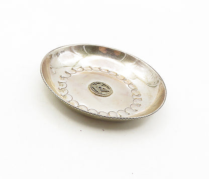 925 Sterling Silver Vintage Raised Free Mason Symbol Shiny Round Dish TR1478