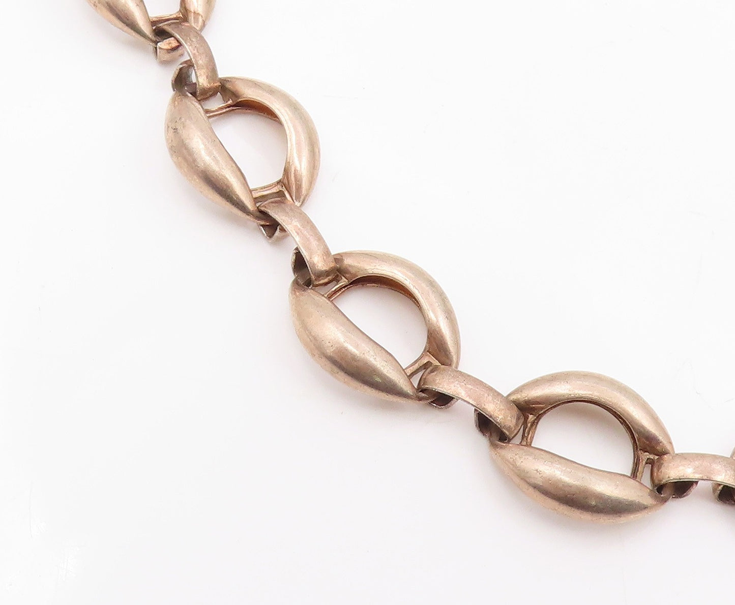 925 Sterling Silver Vintage Necklace Elegant Puffed Mariner Link Choker  NE4833