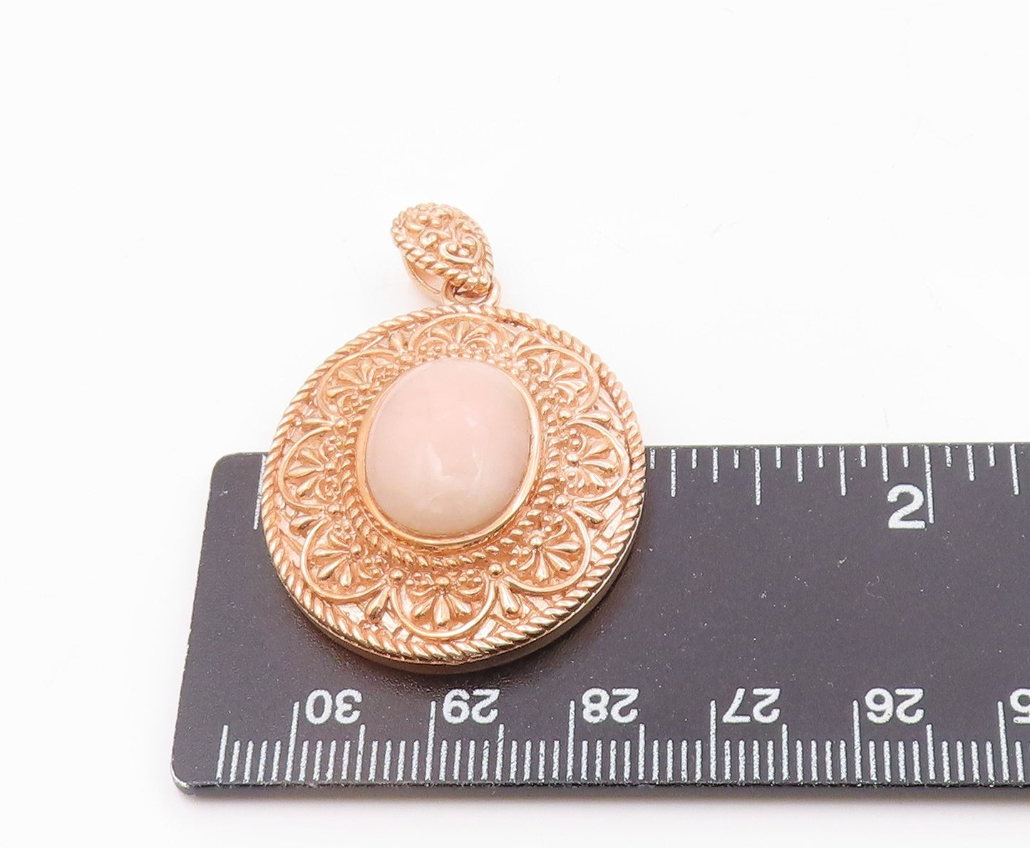 925 Sterling Silver  Cabochon Pink Agate Rose Gold Plated Pendant  PT10188